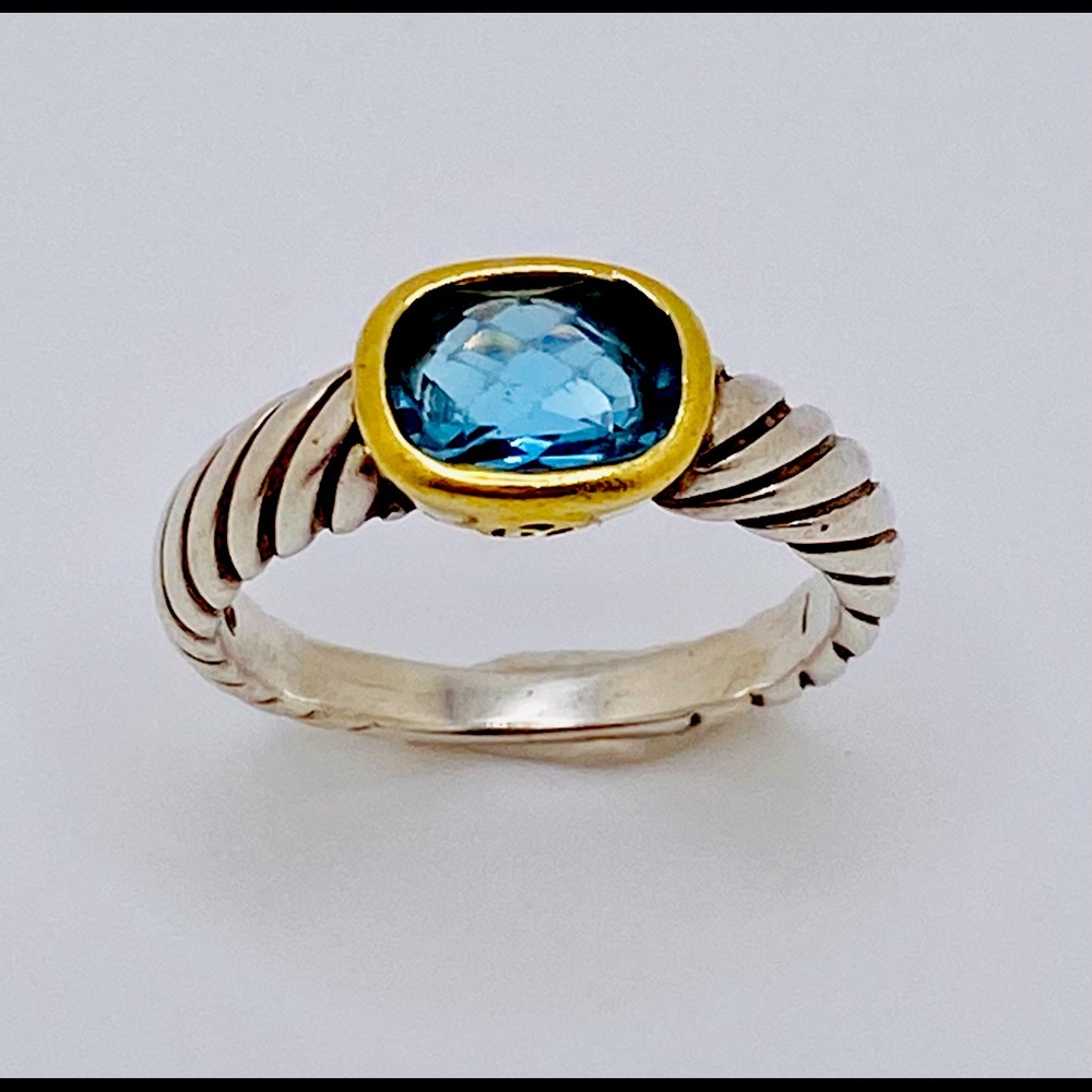 David Yurman Noblesse Blue Topaz Cable Ring 18K